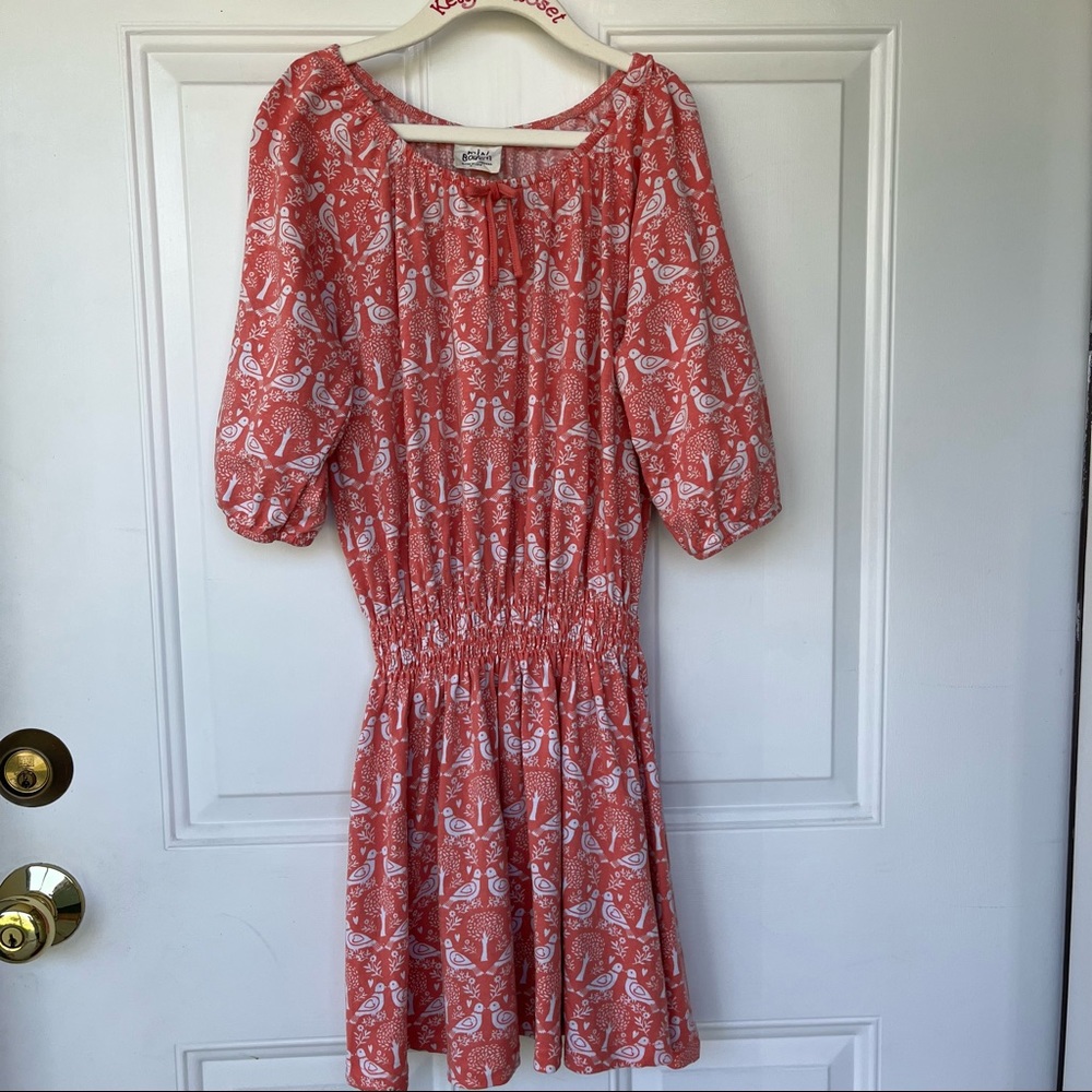 •Mini Boden• Pink Love Bird Knit Dress - Size 9-10 Years
